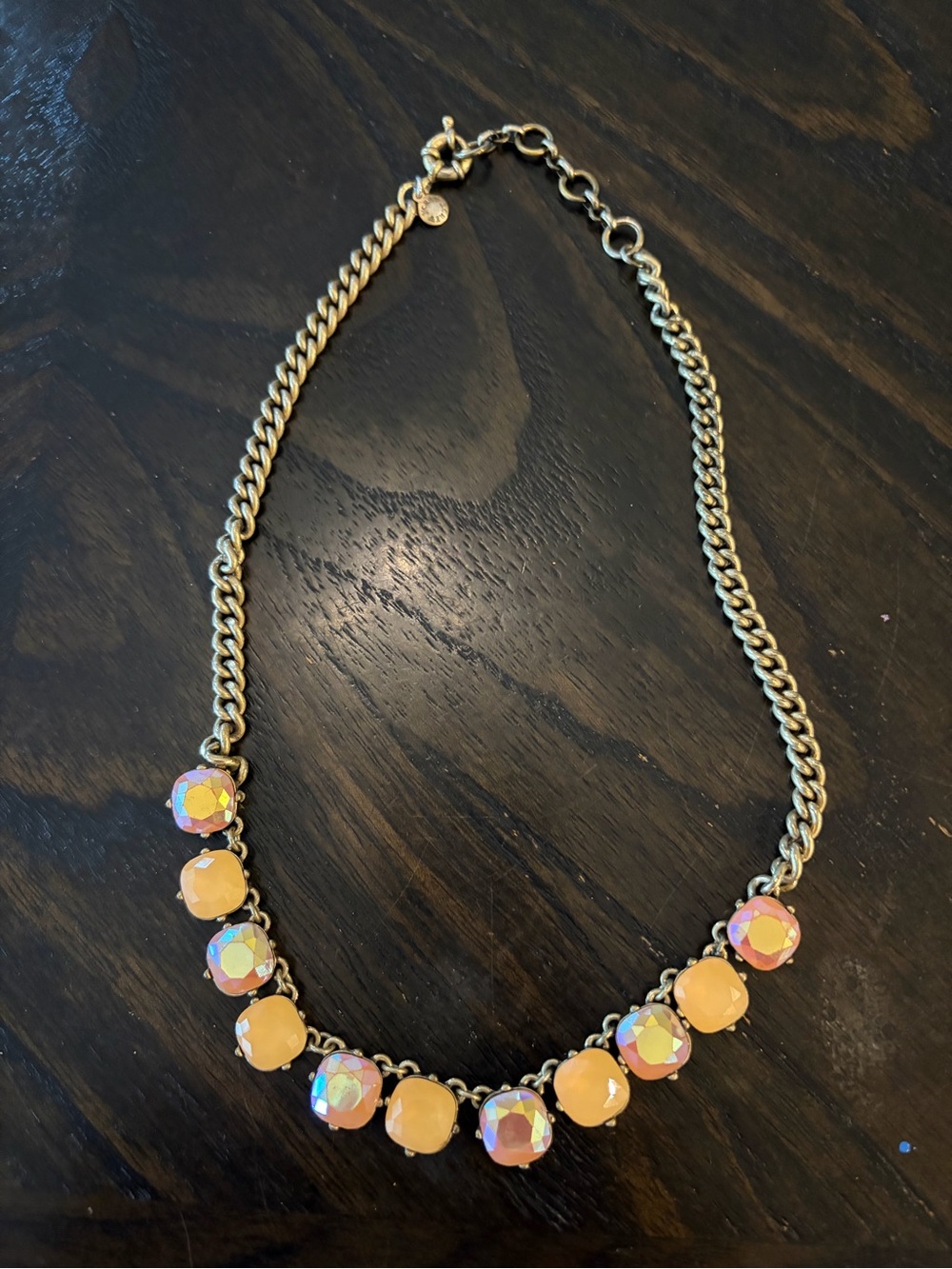 J crew gold tone Necklace brûlée orange and sherbet Iridescent Stones